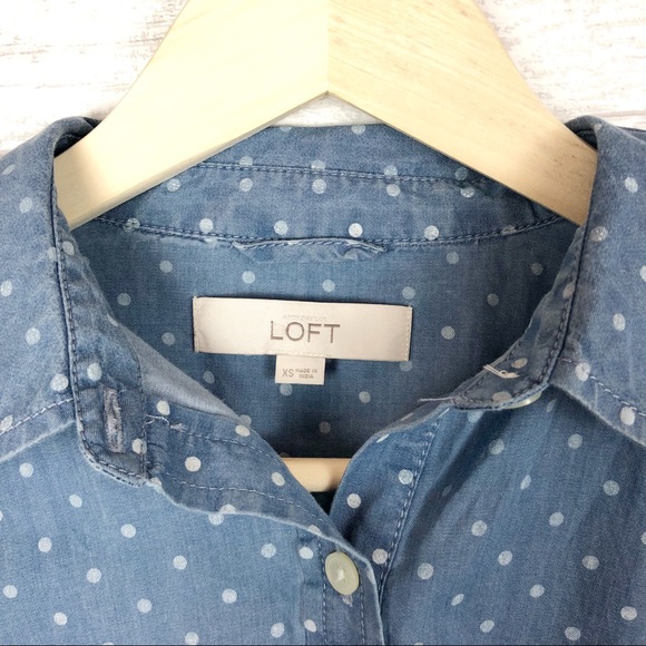LOFT Jean Polkadot Tired Button Down Cotton Dress - Picture 6 of 8